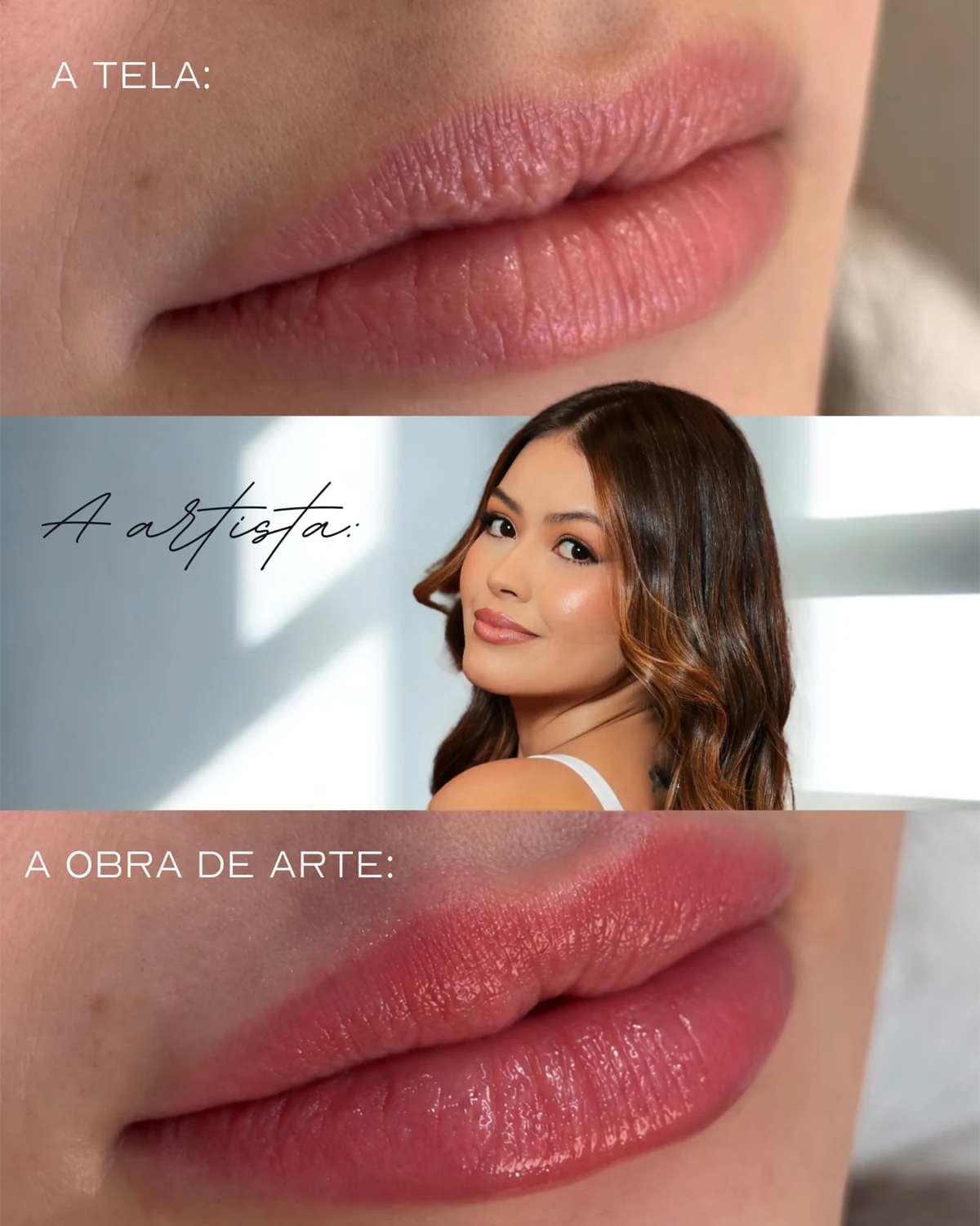Publicação original sobre lábios: montagem com fotos dos lábios e da Dra. Maria Eduarda Goulart